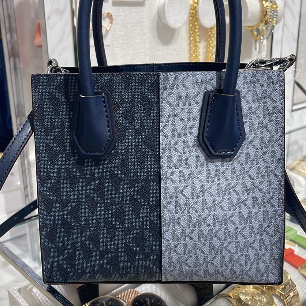 Michael Kors Mercer Medium Two-Tone Logo Crossbody Messenger Navy Multi NWT - Picture 5 of 16